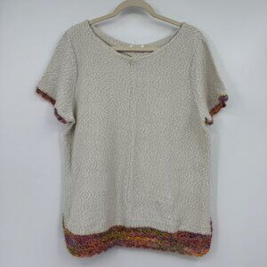 Oatmeal summer sweater with Crochet trim on hem and short sleeve all tags remove